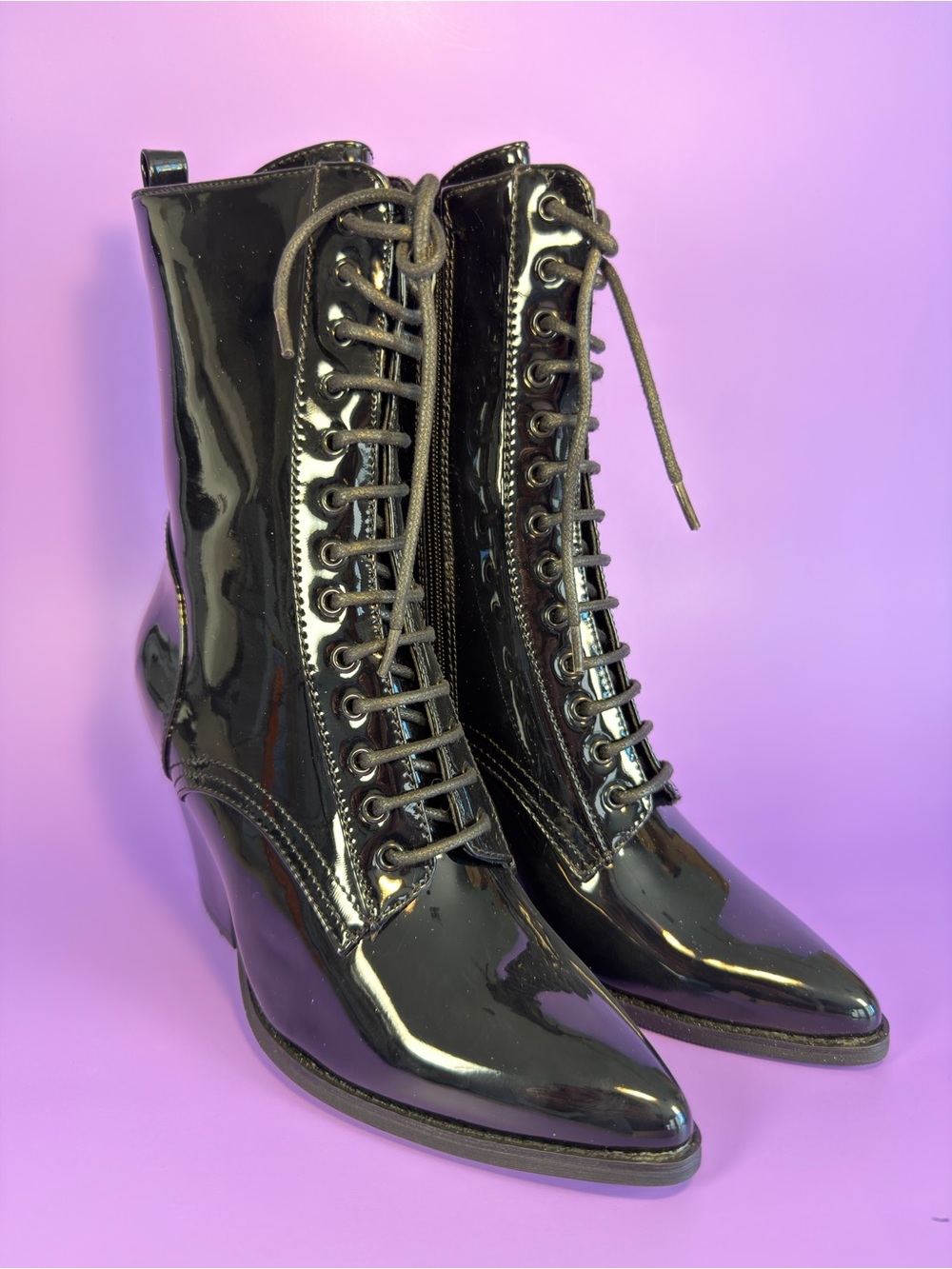 Bello Star Black Patent Lace-Up Ankle Boots